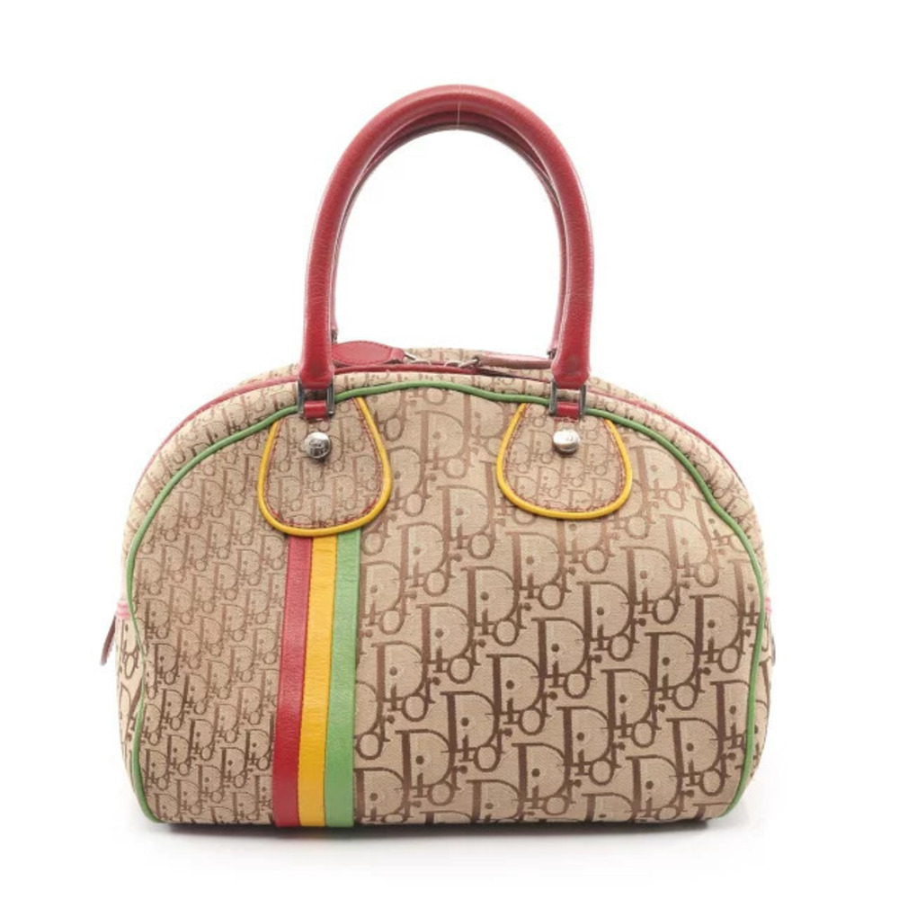 Christian Dior Rasta Trotter Handbag Canvas Leather Beige Cream Multicolor